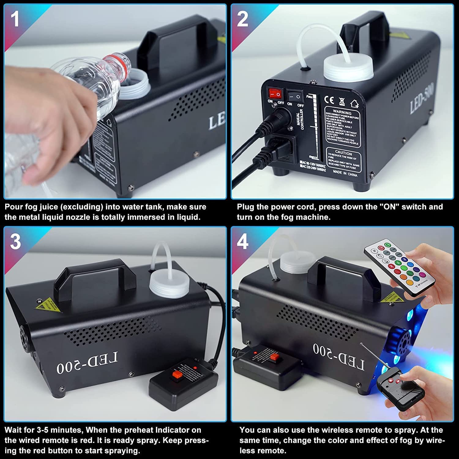 Motorenbau Fog Machine with 8 LED Lights,Smoke Machine with 13 Colorful LED Lights Effect,500W and 2000CFM Fog with Remote Contr